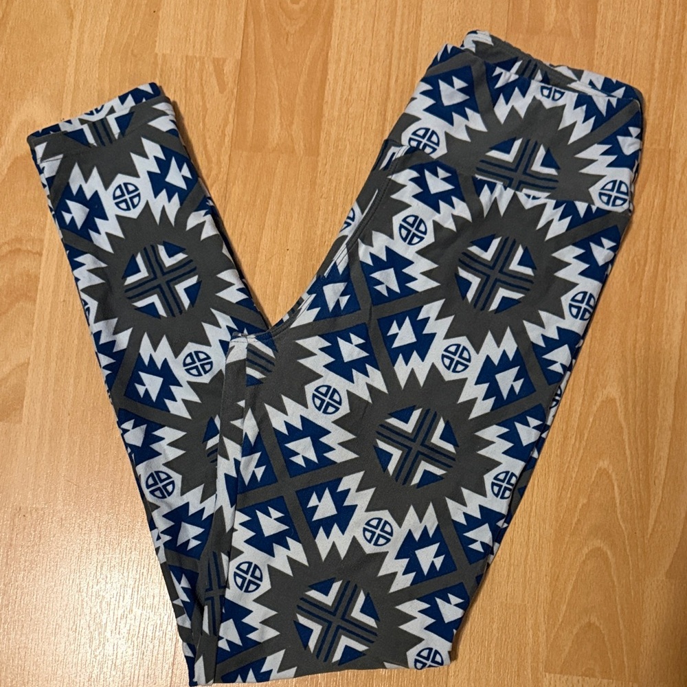 LuLaRoe Geometric Blue and Gray Leggings